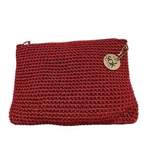 The Sak red crochet make up bag